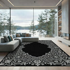 Ornate Gray Floral Arch Border Rug