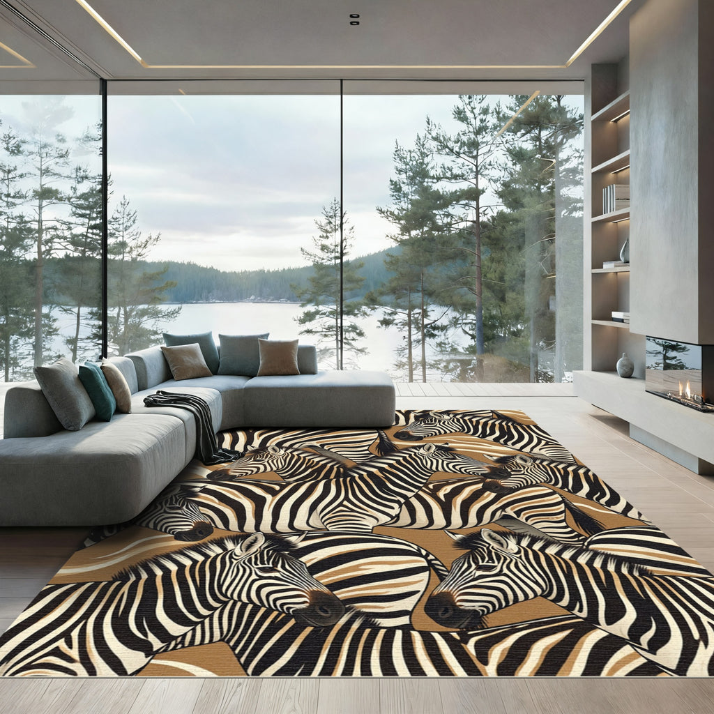 Modern Golden Zebra Abstraction Rug