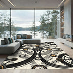 Steampunk Clockwork Musical Notes Metallic Accent Rug