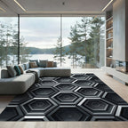 Modern Industrial Metallic Hexagonal Mosaic Rug