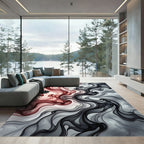 Crimson Gradient Fluid Swirl Rug