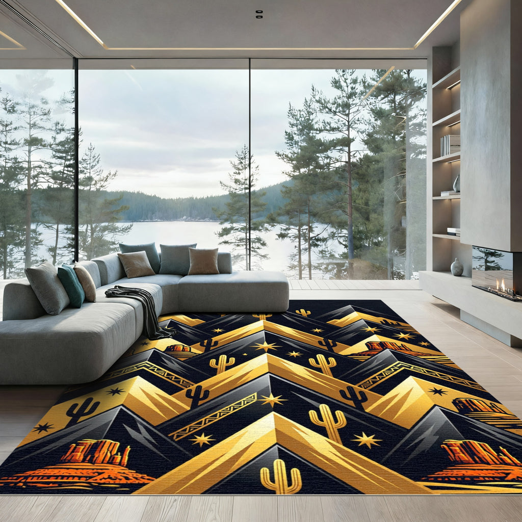 Golden Desert Mountain Abstract Rug