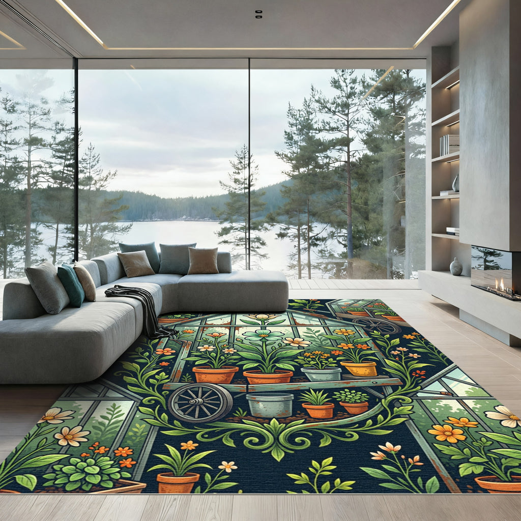 Floral Greenhouse Botanical Garden Art Rug