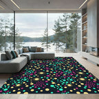 Vibrant Neon Celestial Polka Dot Galaxy Rug