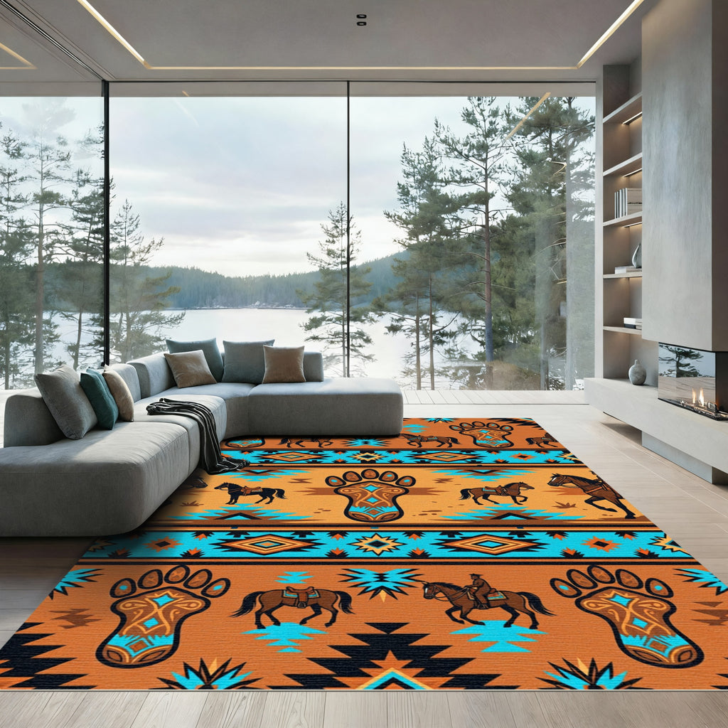 Southwestern Bear Paw Horse Earthy Tapestry Rug