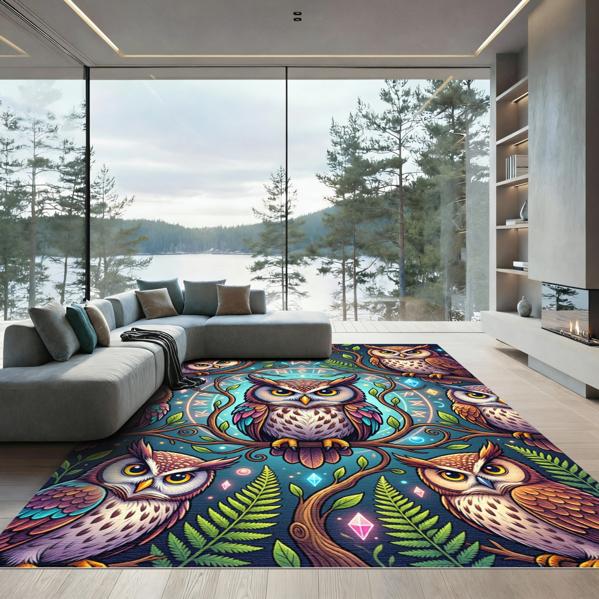 Enchanted Owl Forest Runes Tapestry Rug