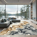 Earthy Gray Abstract Ink Cloud Rug