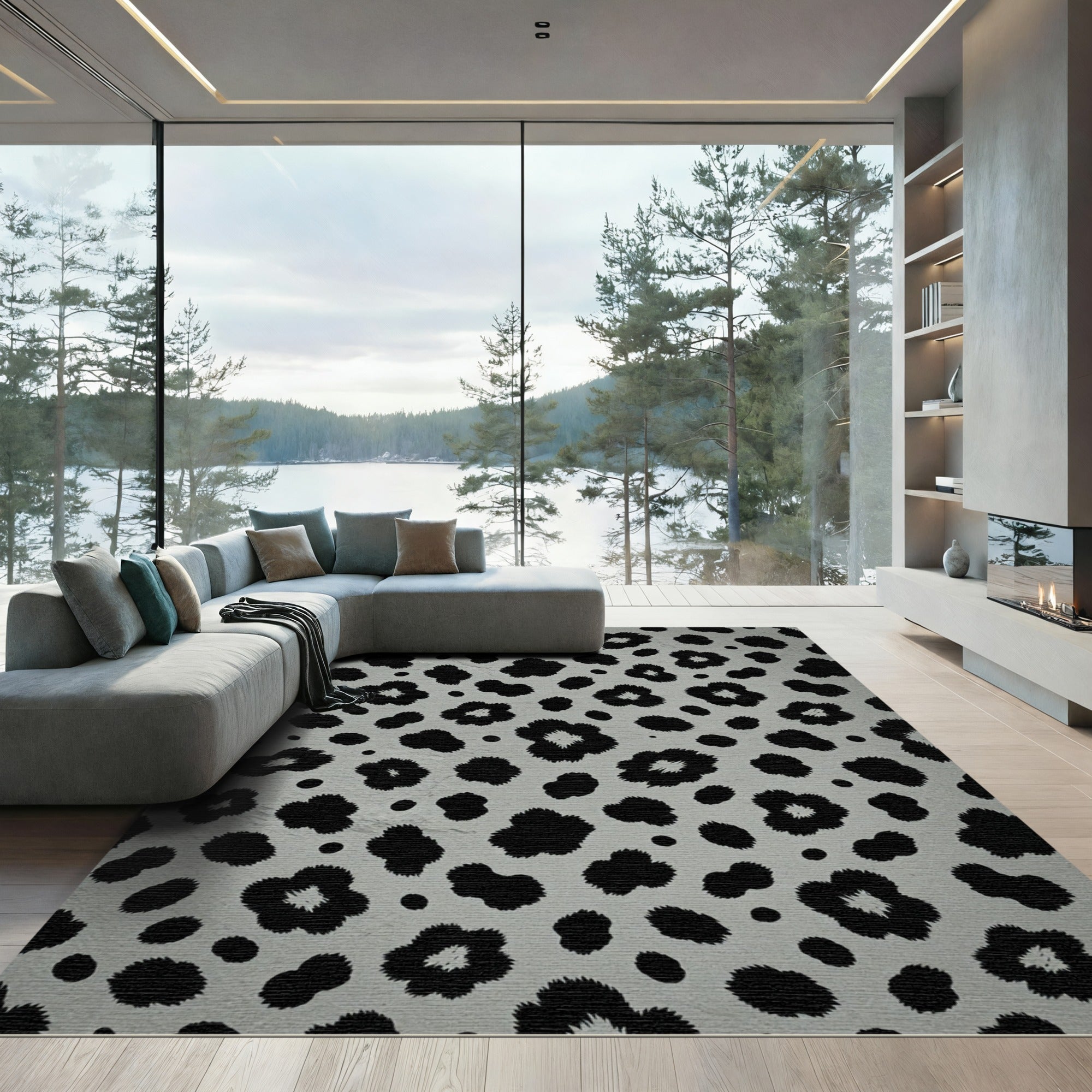 Black White Animal Print Spots Rug