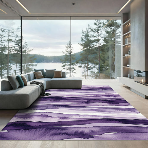 Abstract Watercolor Purple Wavy Stripe Rug