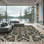 Elegant Charcoal and Taupe Lotus Scroll Rug