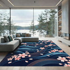 Floating Cherry Blossom Navy Wave Flow Rug