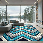 Geometric Teal Chevron Abstract Graphic Rug