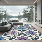 Elegant Blue Purple Clematis Floral Vine Rug