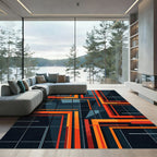 Bold Orange Vertical Geometric Lines Rug