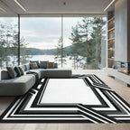 Chic Black White Layered Geometric Rug