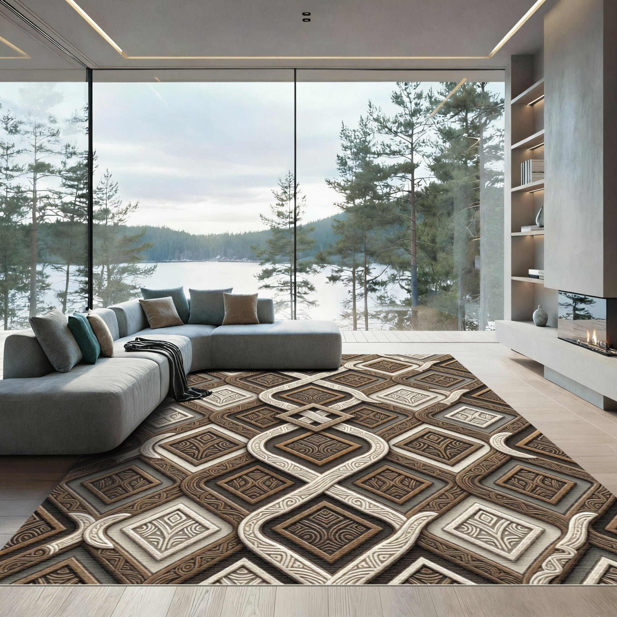 Embossed Geometric Weave Diamond Rug