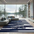 Abstract Navy Blue Swimming Figure Art Rug