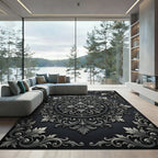 Ornate Gray Acanthus Scroll Rug