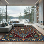 Ornate Blue Crimson Floral Medallion Rug