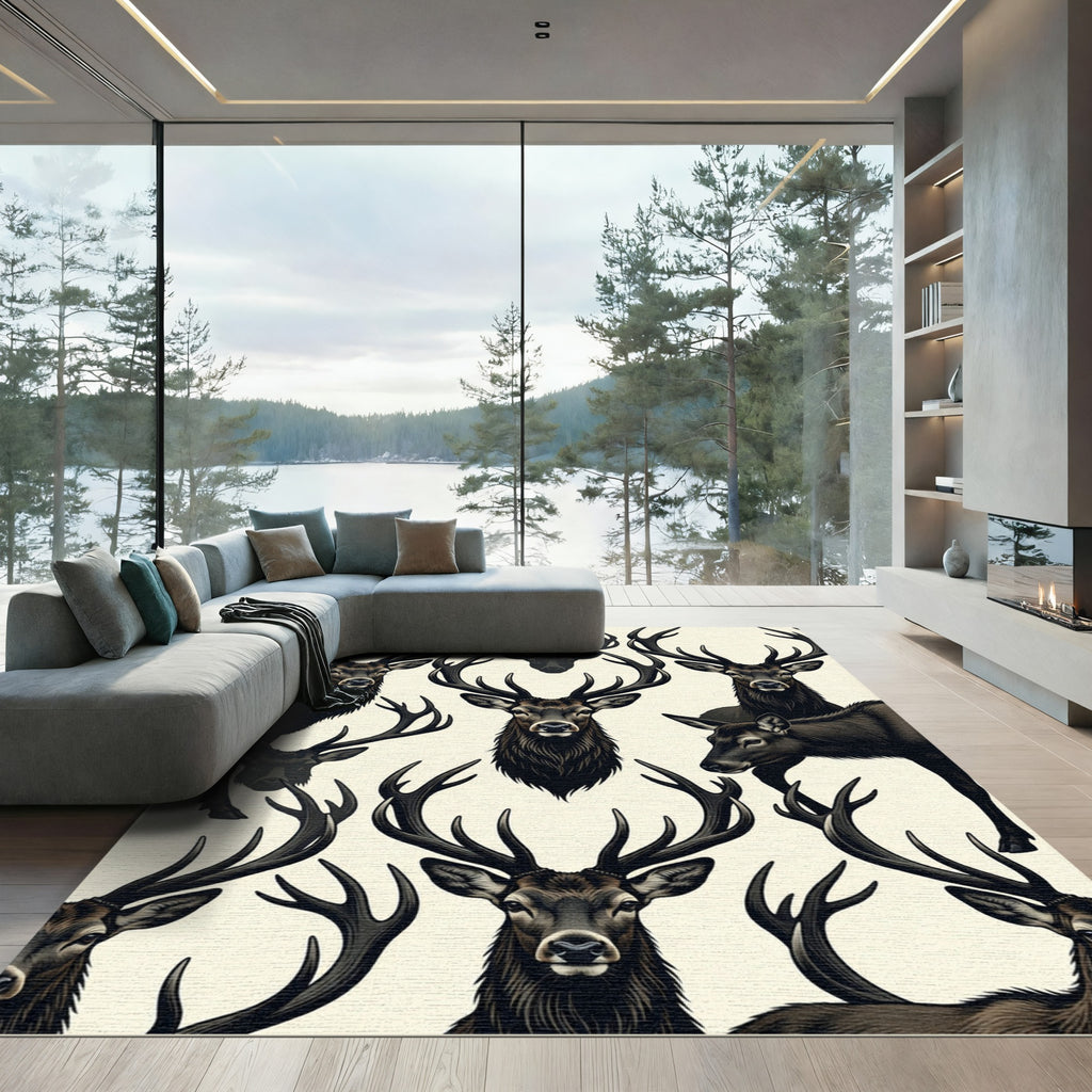 Majestic Stag Forest Creature Illustration Rug
