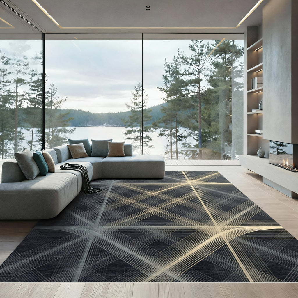 Modern Gray Intersecting Lines Rug