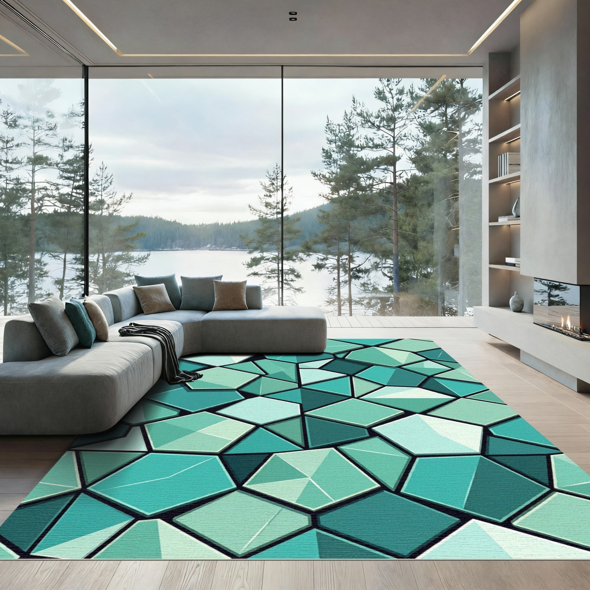 Aqua Faceted Geometric Tessellations Rug