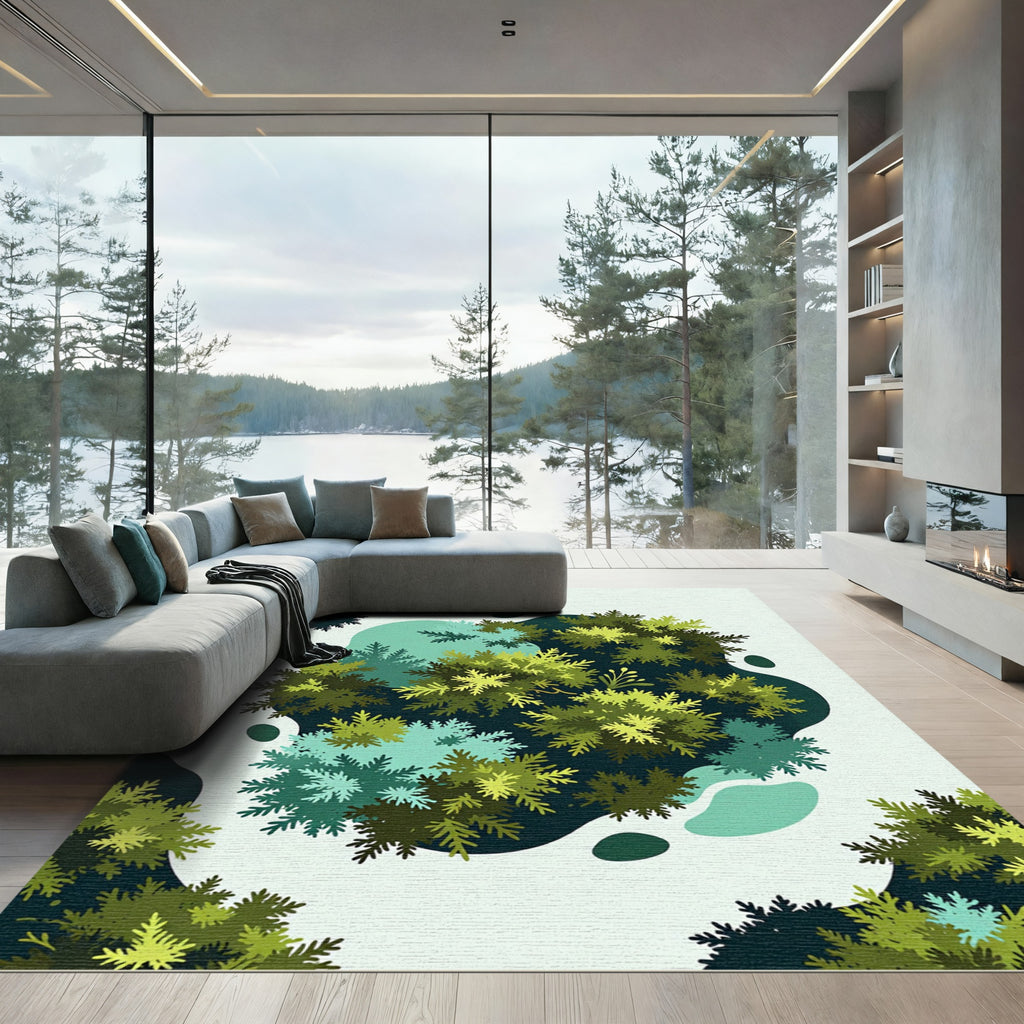 Vibrant Forest Green Leafy Abstract Rug