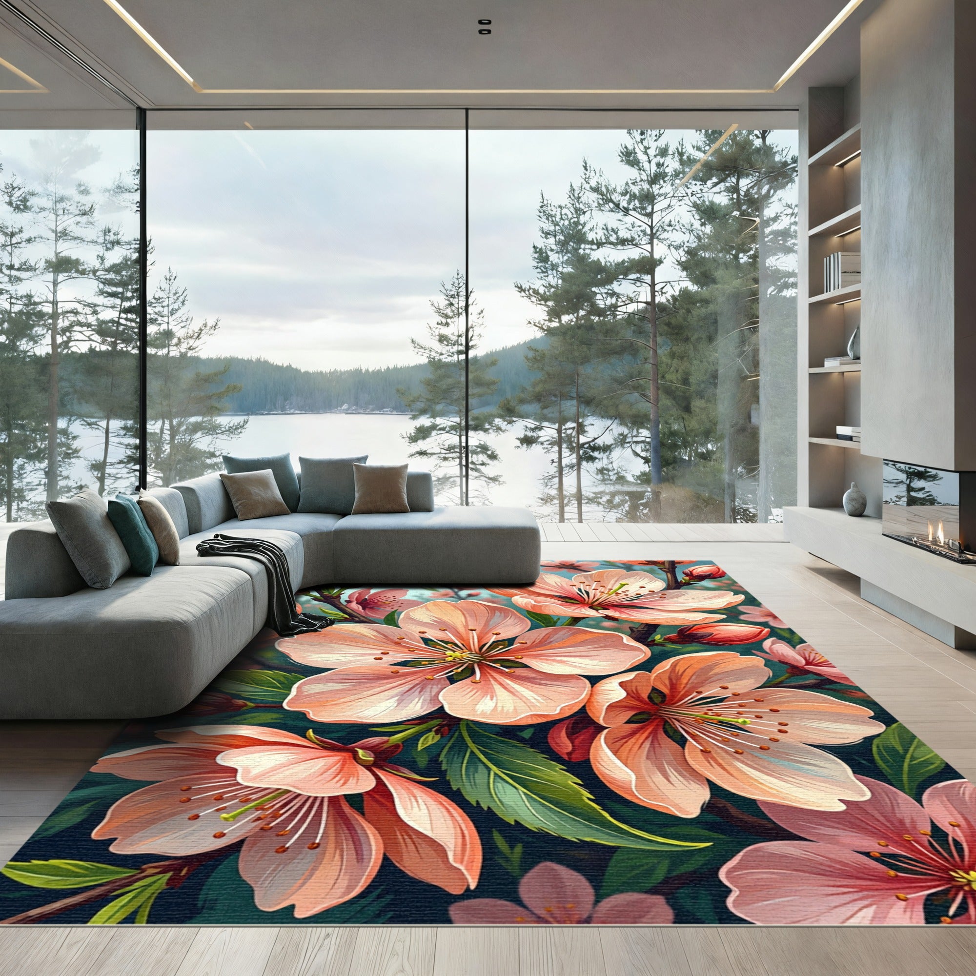 Soft Peach Blossom Garden Bloom Rug