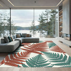 Botanical Copper and Teal Fern Foliage Rug