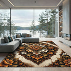 Rich Amber Floral Scrollwork Rug