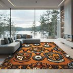 Vintage Orange Soccer Crest Medallion Rug