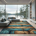 Rustic Blue Wood Plank Cabin Rug