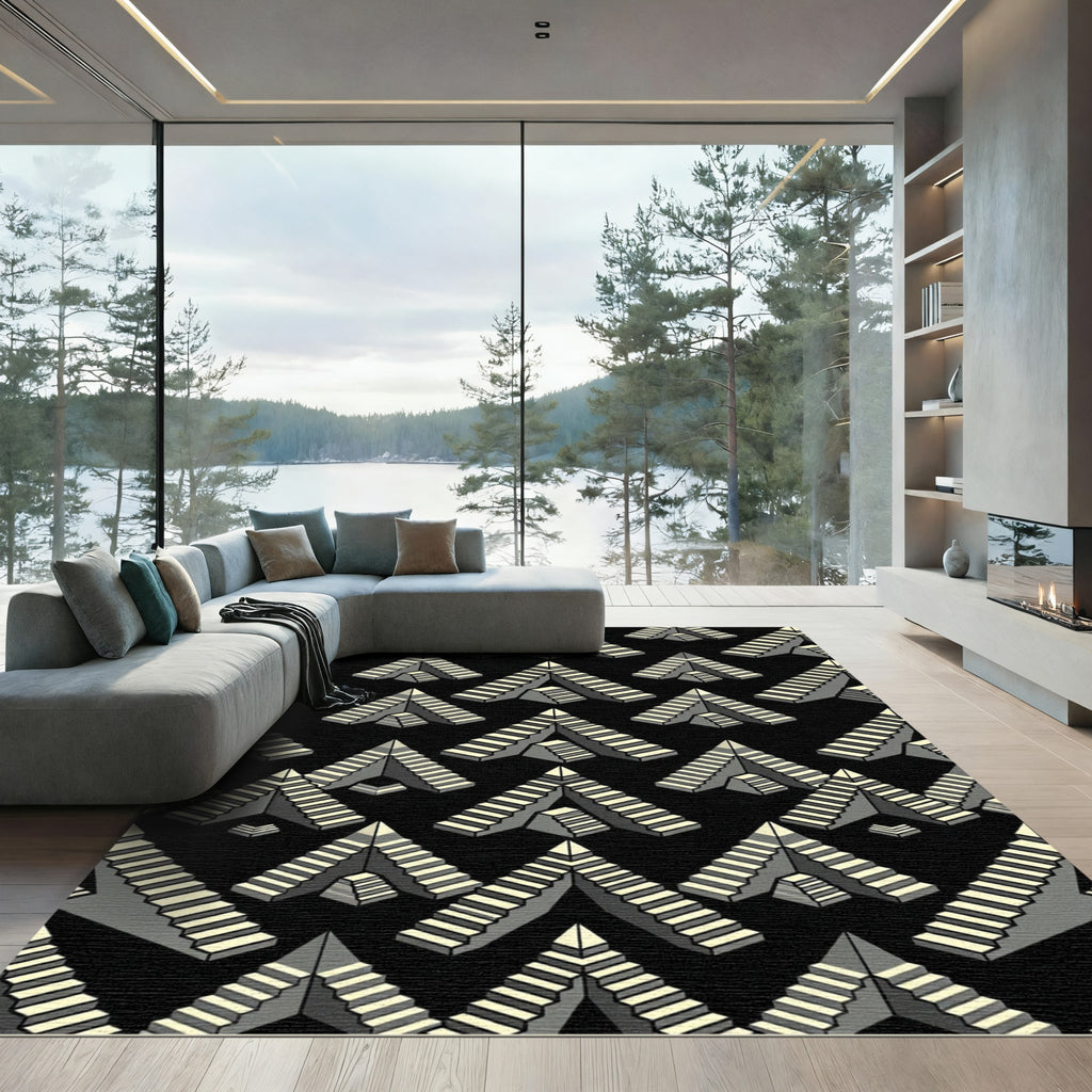 Modern Gray Isometric Stairs Rug