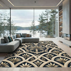 Elegant Cream Palm Art Deco Arch Rug