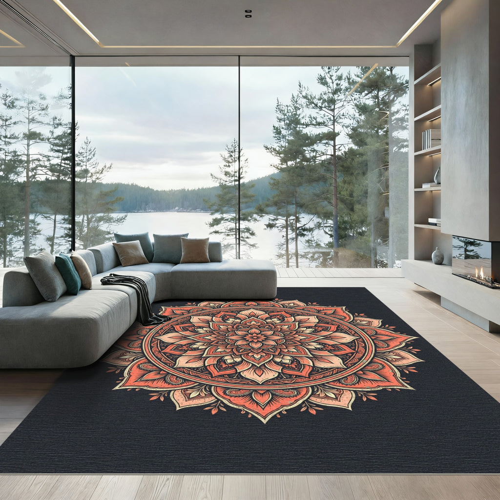 Coral Blossom Mandala Circular Intricate Rug
