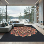 Coral Blossom Mandala Circular Intricate Rug