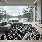 Black White Jagged Geometric Smoke Rug