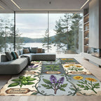 Vintage Botanical Herbaceous Garden Grid Rug