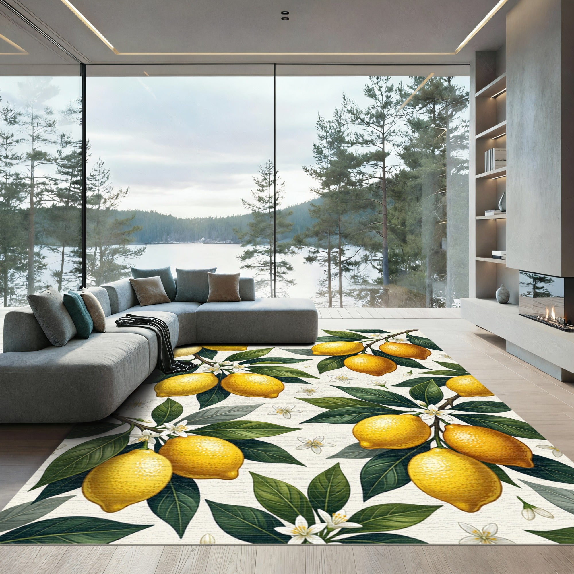 Radiant Golden Lemon Fruit Botanical Flourish Rug