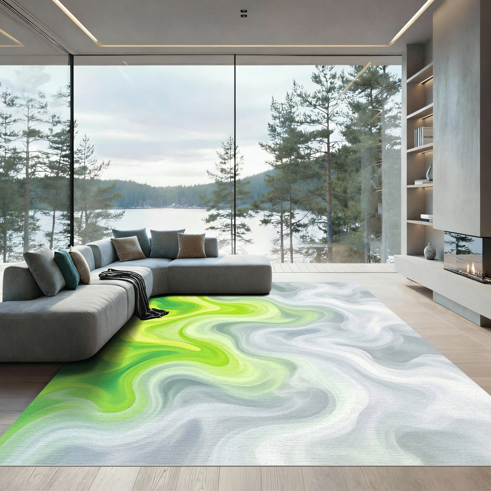 Verdant Lime Swirl Abstract Rug