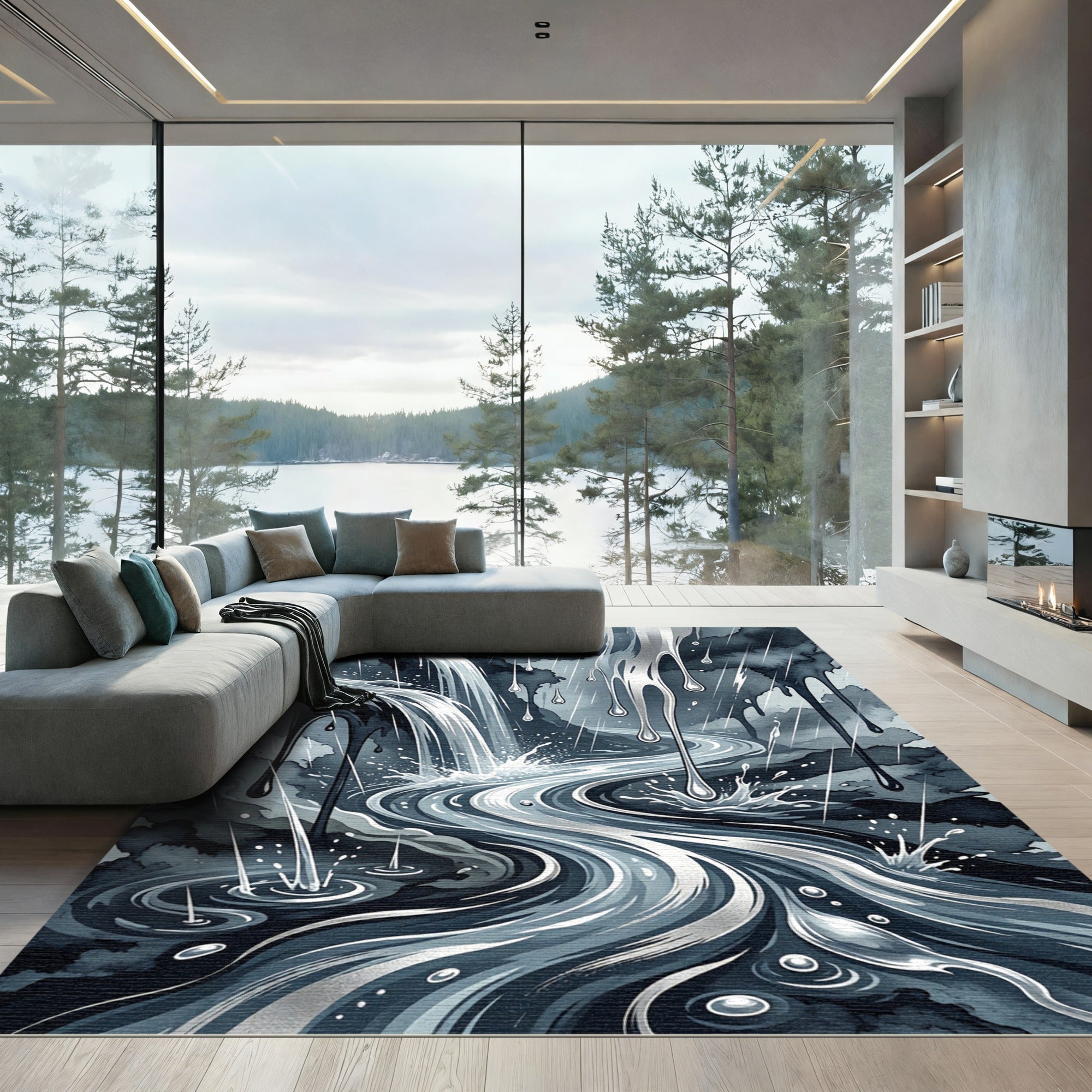 Monochromatic Cascading Waterfall Flow Rug