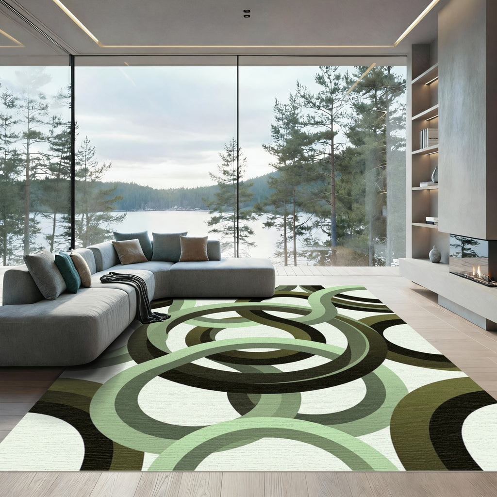 Retro Green Interlocking Rings Rug