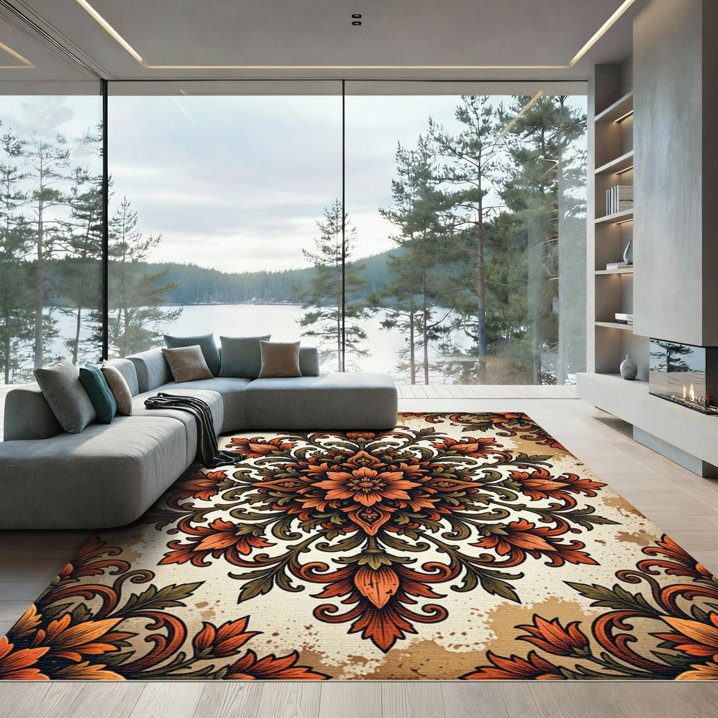 Vintage Autumnal Foliage Ornate Medallion Rug