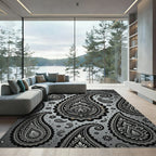 Monochrome Paisley Swirl Gray Area Rug
