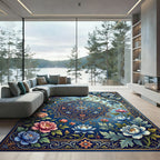 Vibrant Blue Floral Medallion Garden Rug