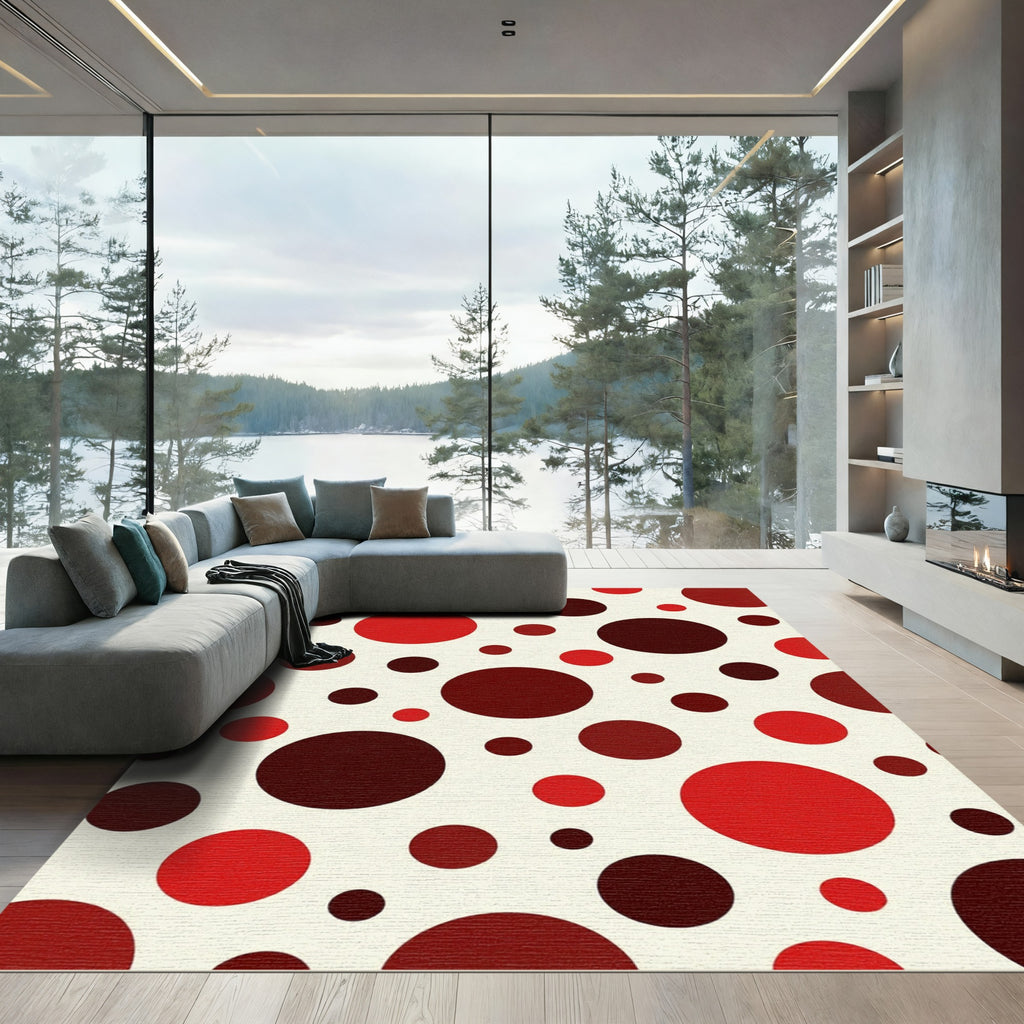 Red Crimson Polka Dot Circles Rug