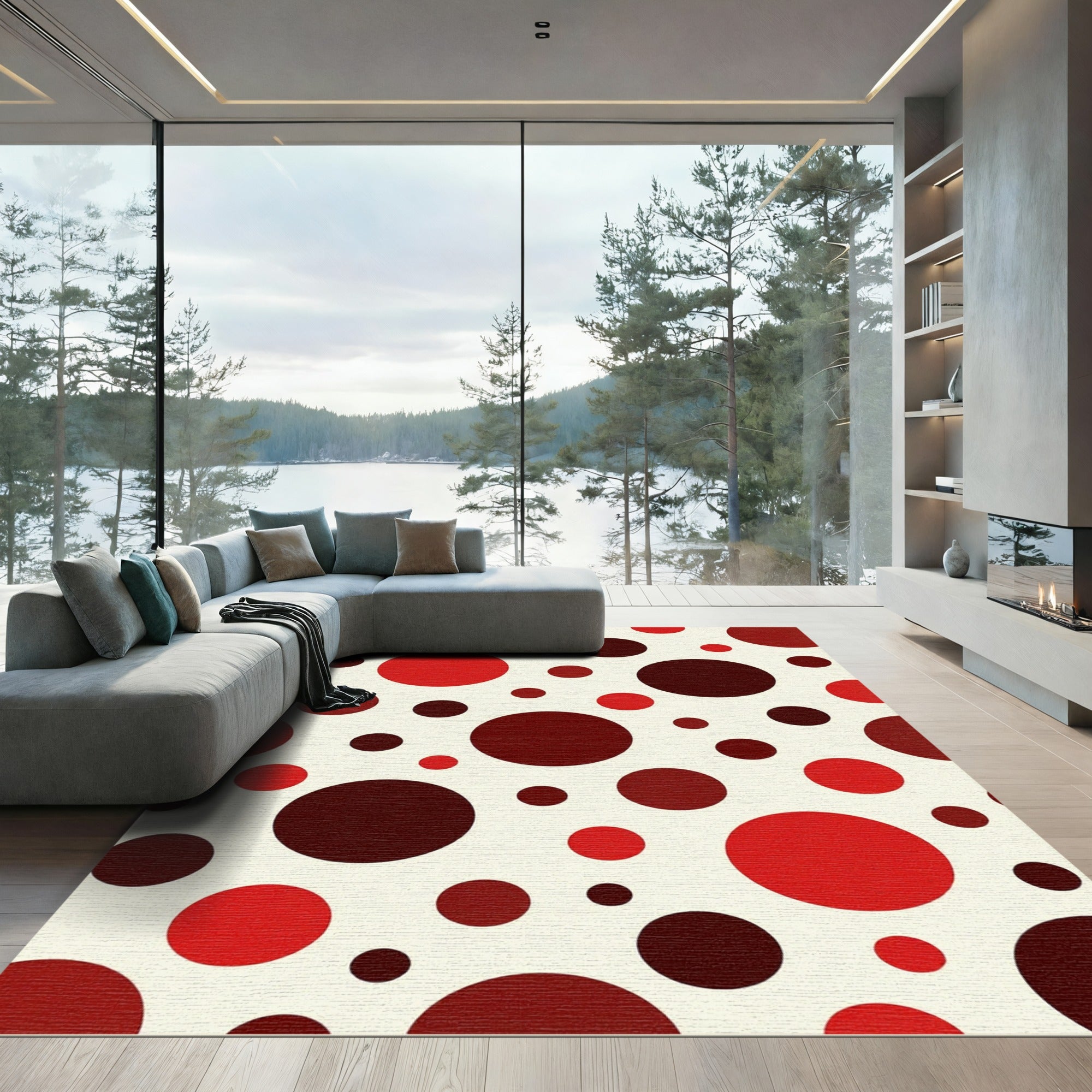 Red Crimson Polka Dot Circles Rug