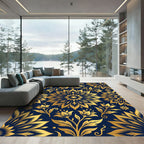 Golden Floral Medallion on Navy Rug