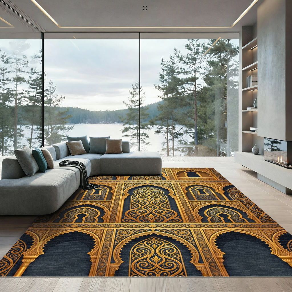 Ornate Gold Archway Geometric Royal Art Rug