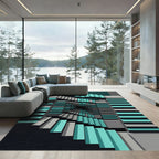 Geometric Teal and Gray Infinite Stairs Rug